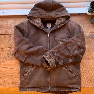 Carhartt Men's Washed Duck Sherpa Lined Hooded Work Jacket- Thrashed!